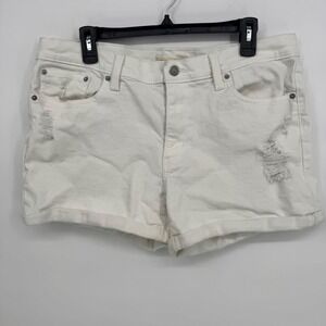 Levis Mid‎ Length White Denim Shorts Size 33 Distressed Cuffed Hem Casual